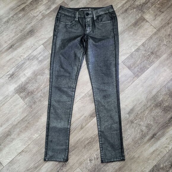 American Eagle Metallic Black and Gold Jegging Jeans 4 Reg - Picture 1 of 8